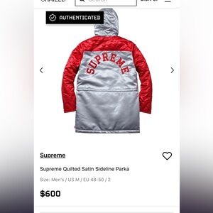 RARE Supreme Quilted Satin Sideline Parka (2014) !! MEDIUM